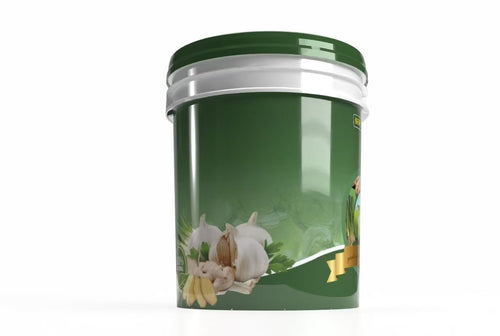 10L 定制印刷圆形塑料包装桶（防盗易拉密封盖+提手）｜大蒜生姜农化肥料、涂料建材与多行业通用包装
