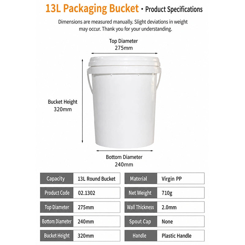 13L 原生PP塑料包装桶（防漏卡扣密封盖+加固提手）｜重型工业与商业液体包装