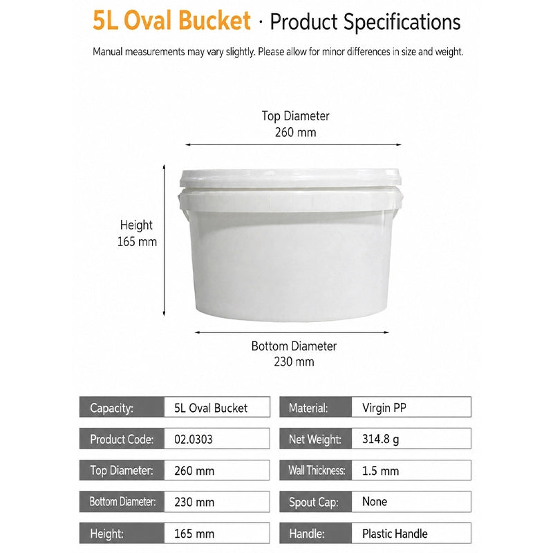 5L 椭圆形塑料胶水包装桶（紧密密封盖+集成塑料提手）｜白乳胶、涂层膏体与精细化学品专用包装