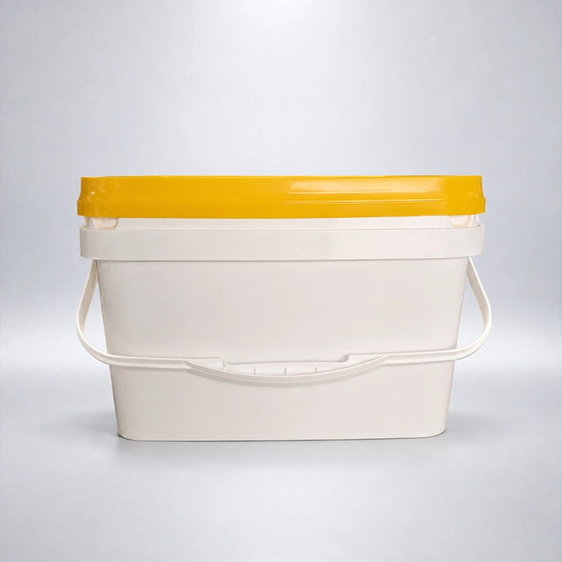 10L 矩形塑料包装桶（密封卡扣盖+塑料提手）｜大口径高空间利用率商业工业散装包装